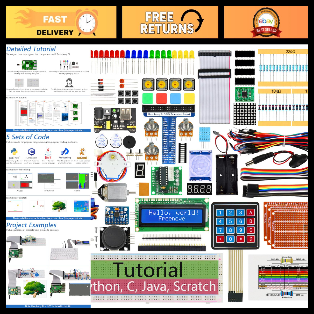 Ultimate Raspberry Pi Starter Kit for 5, 4, Zero, 2 W - Complete DIY Electronics