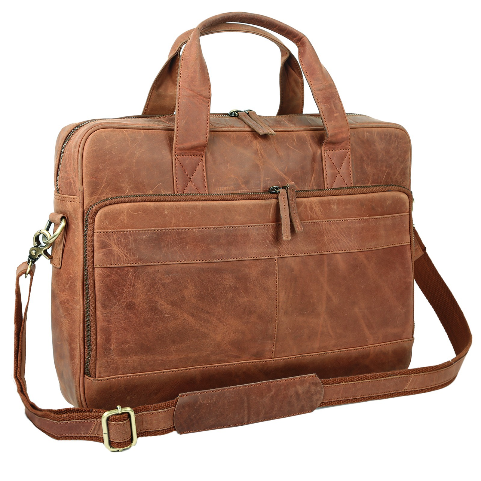 Handcrafted Genuine Leather Laptop Messenger Briefcase for Men, Vintage Brown