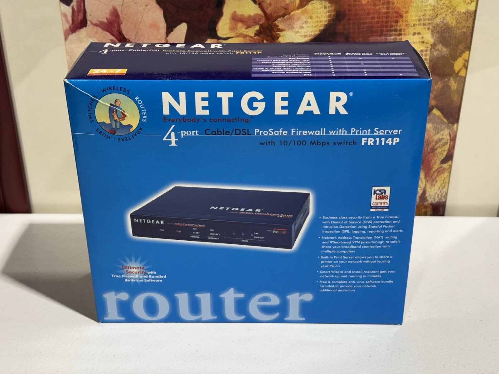NETGEAR FR114P (4) Port Cable/DSL Router Prosafe Firewall Print Server 10/100 Mb