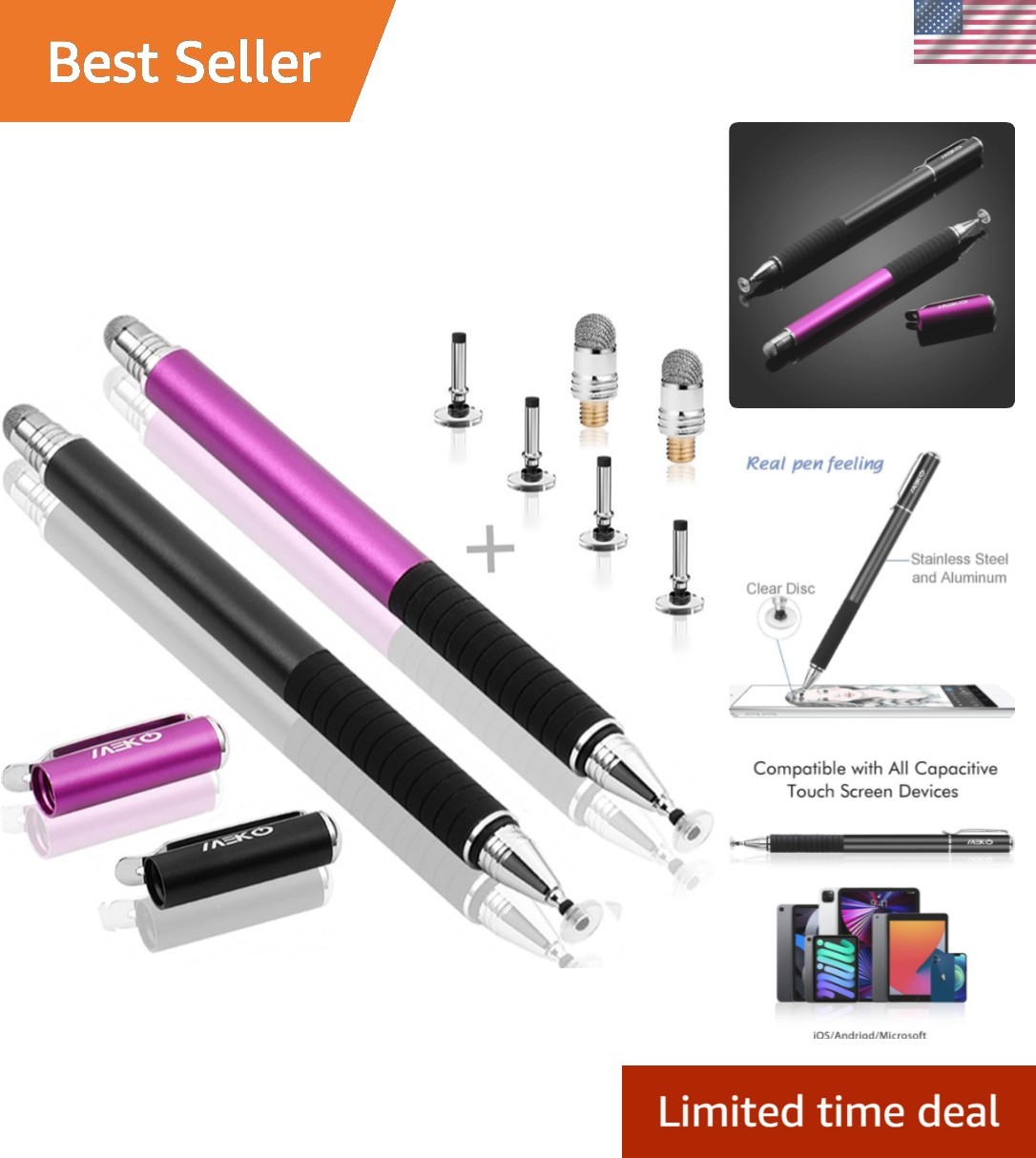 2 Pcs [2 in 1 Precision Series] Disc Stylus/Styli for All Touch Screen Device...
