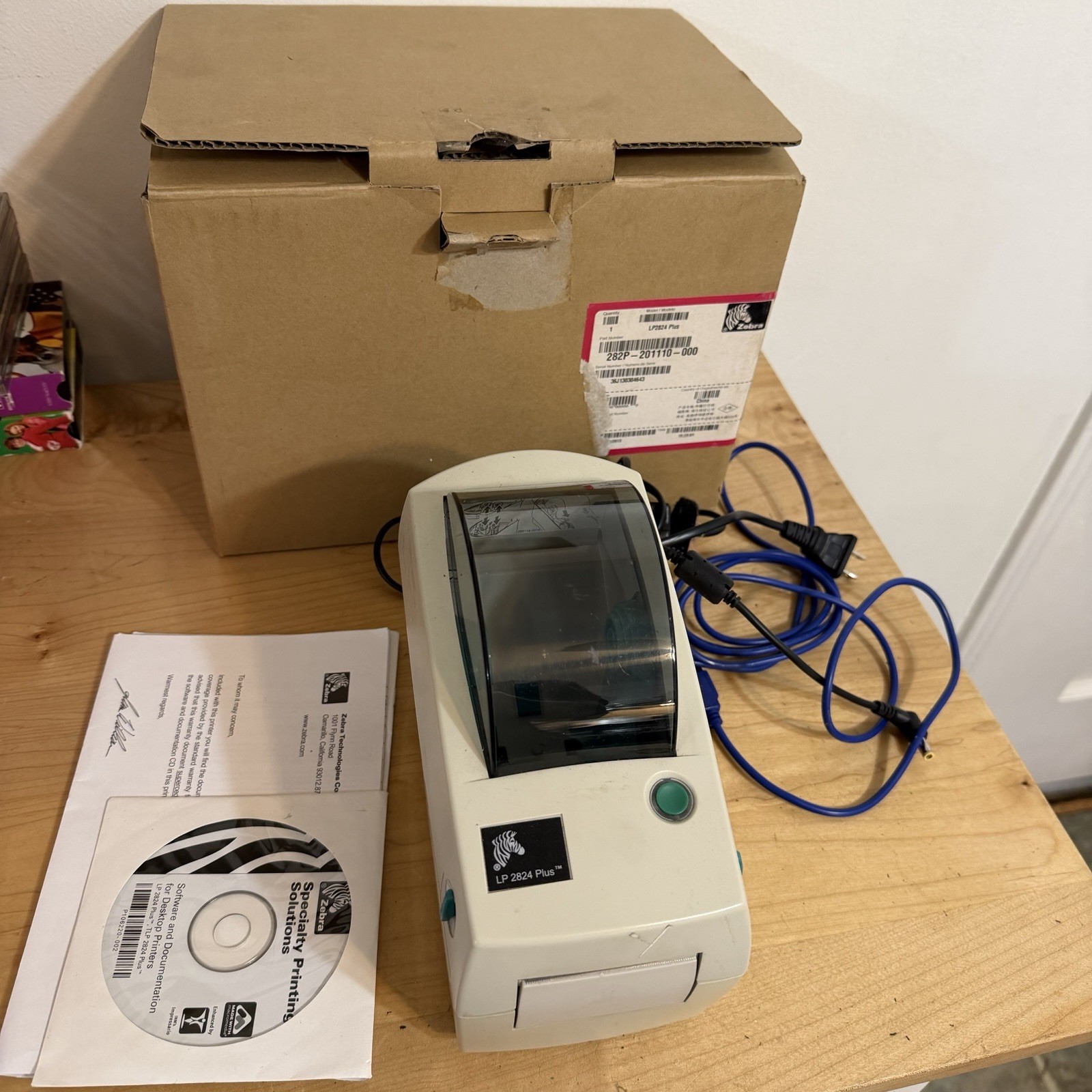 Zebra LP 2824 Plus Direct Thermal Label Printer 282P-201110-005M w/ Power Supply