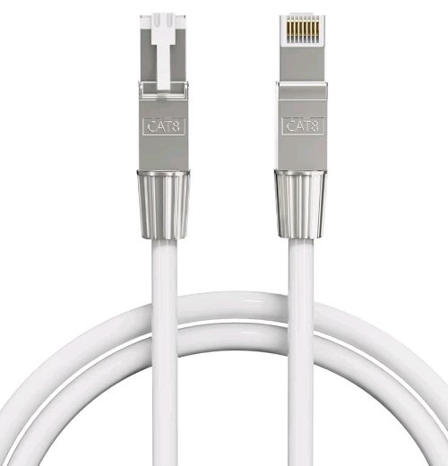 Syston Cat 8 Ethernet Cable 100ft White S/FTP Braided Shielded, 22/4 CMR CL2R
