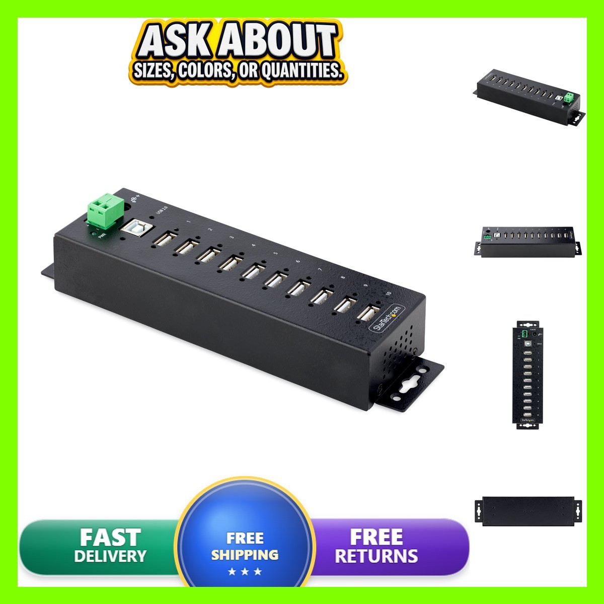 StarTech 10-Port Industrial USB 2.0 Hub Rugged TAA USB210AIND-USB-A-HUB