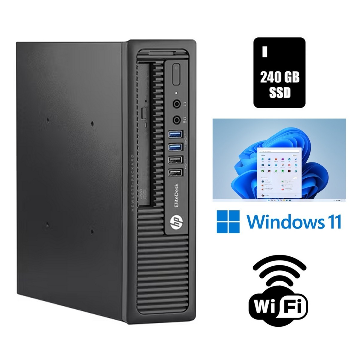 HP EliteDesk 800 G1 USDT Desktop Computer 16GB RAM 240GB SSD Wi-Fi Windows 11 Pr