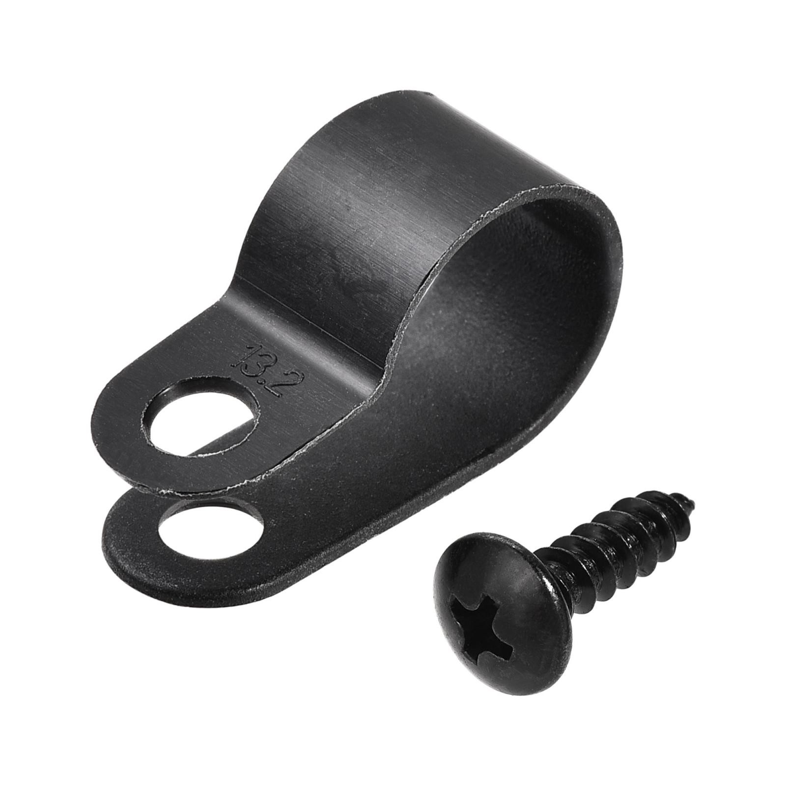 13.2mm Nylon R Type Cable Clip Wire Clamp with Screws Black 50pcs