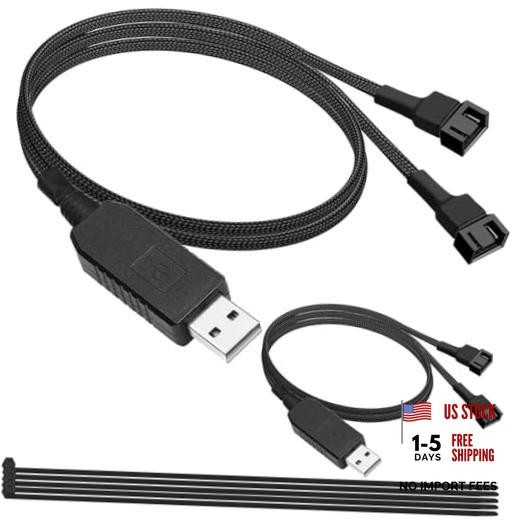 2PCS 12V USB to Dual 3-Pin / 4-Pin PC Fan Power Adapter Cable Full USB 1 to 2