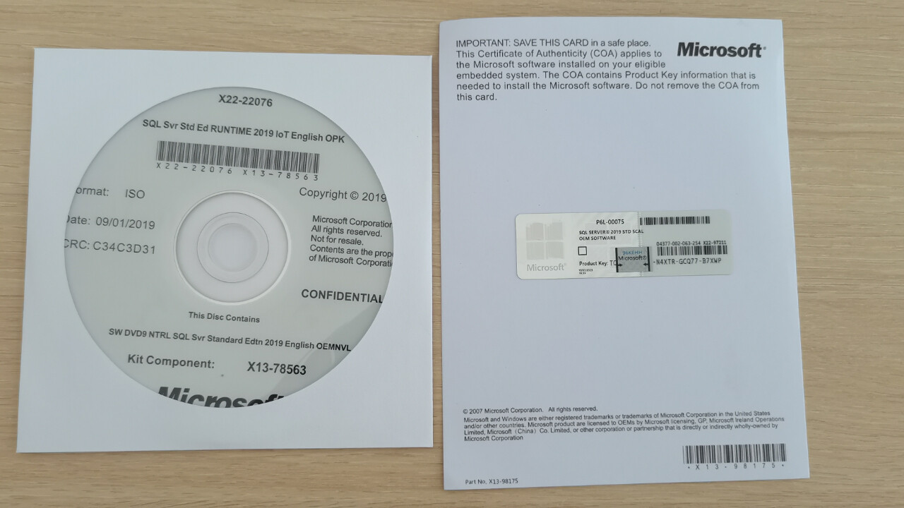  SQL Server 2022 /2019 Standard 24 Core License Unlimited CALs DVD full pack