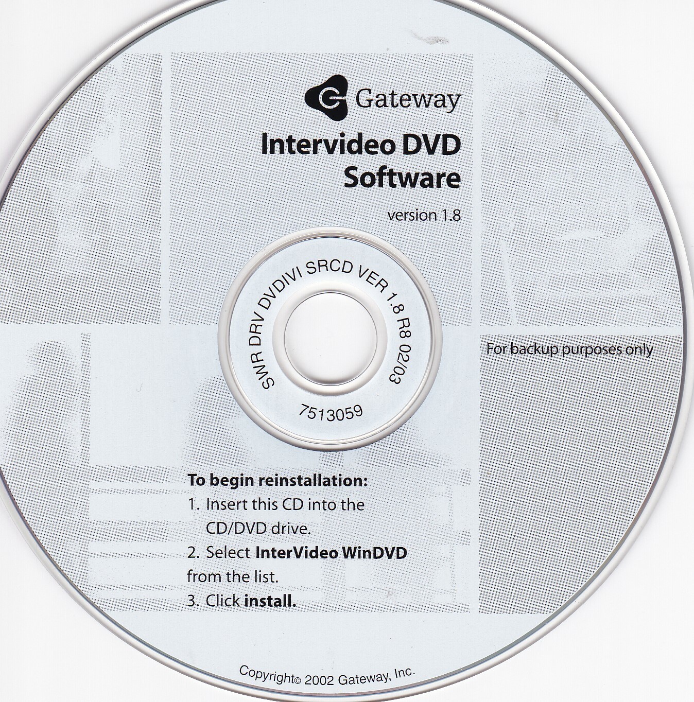 Gateway Intervideo DVD Software Version 1.8 *DISC ONLY*
