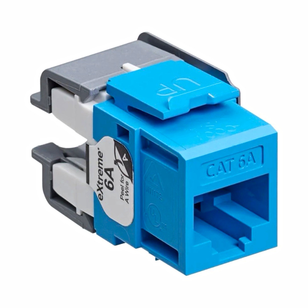 Leviton Extreme CAT6A QuickPort RJ45 Jack Channel-Rated Blue 6110G-RL6