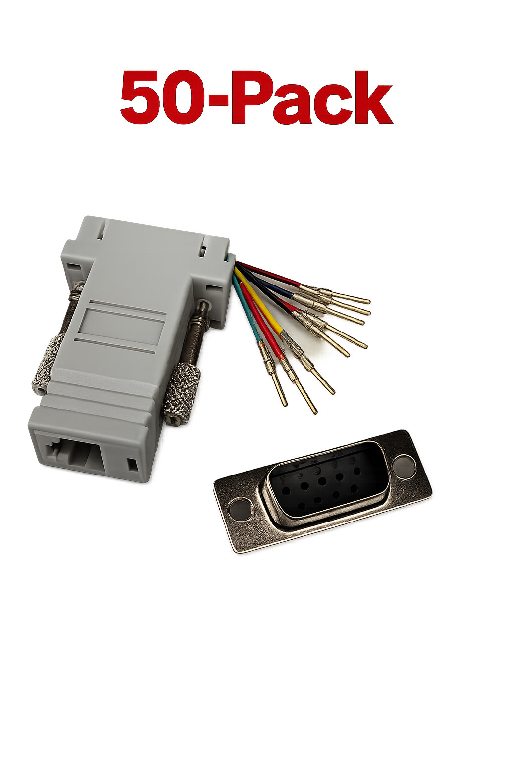 50-Pack RJ45F to DB9M Modular Adapter RJ45 Female to DB9 Male Serial Connector