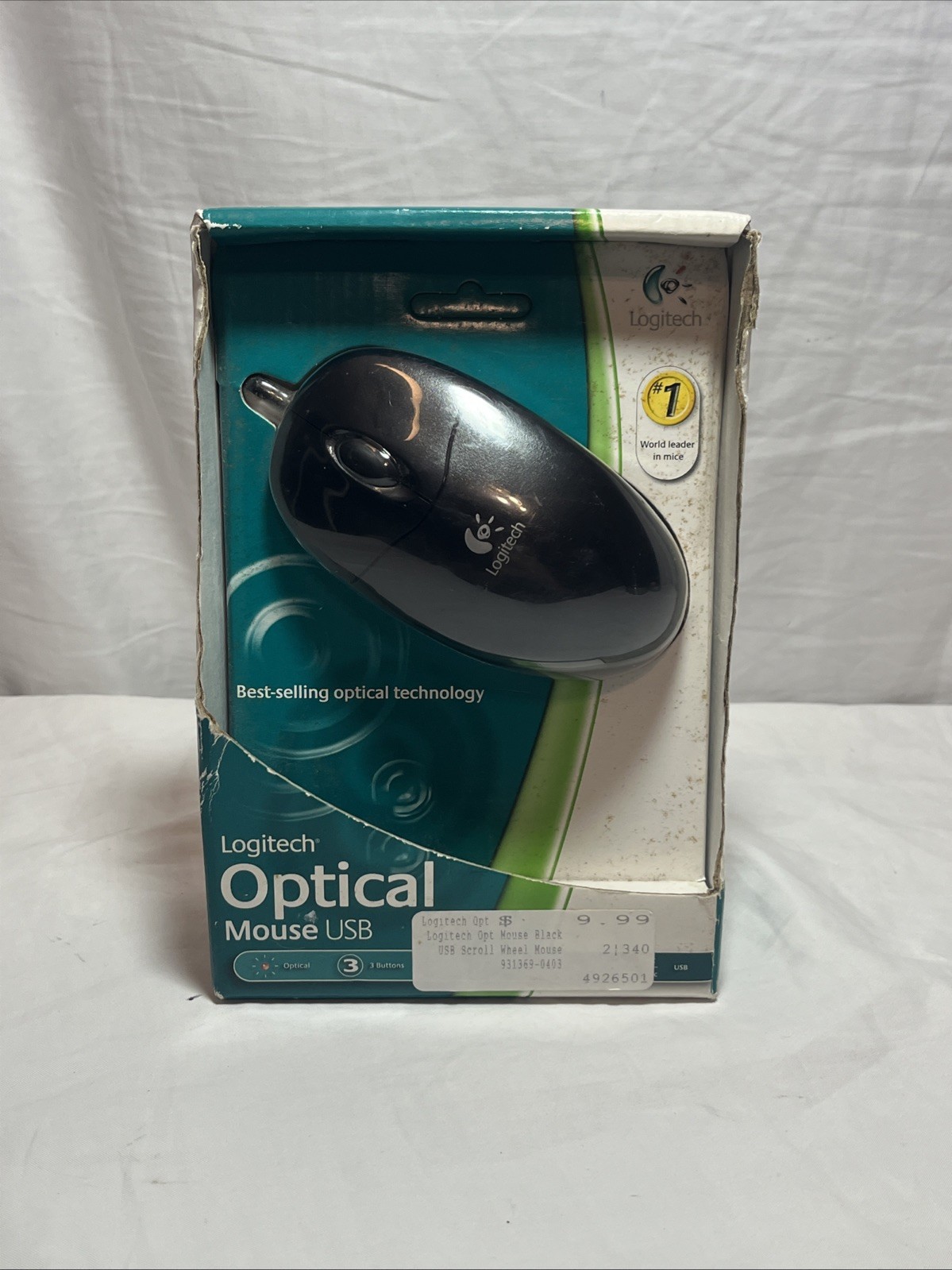 Logitech 931369-0403 3 Buttons, Scroll Wheel, USB Optical Mouse In Black Color