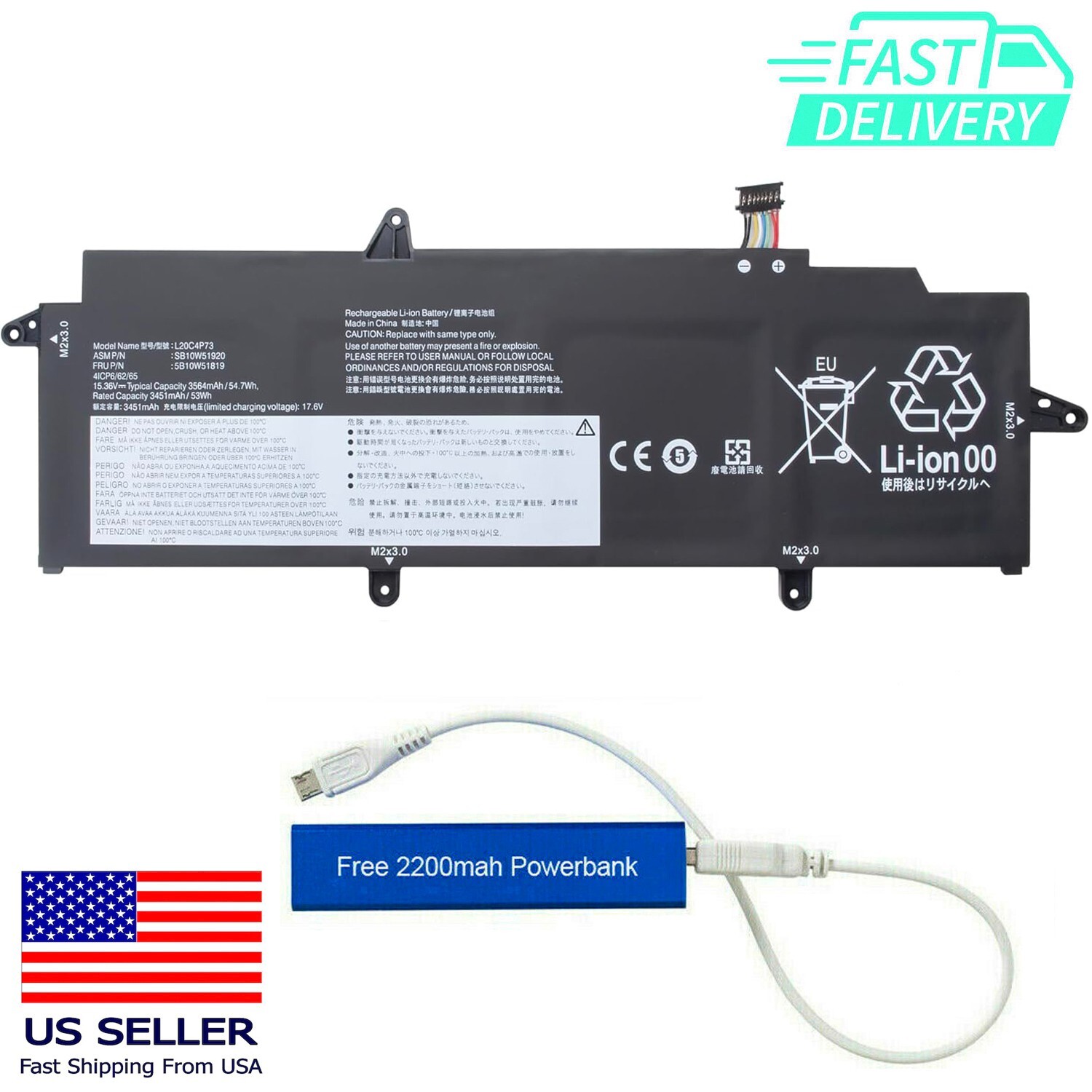 L20M4P73 REPLACEMENT BATT FOR THINKPAD X13 GEN 2 3 L20D4P73 L20C4P73 5B10W51818