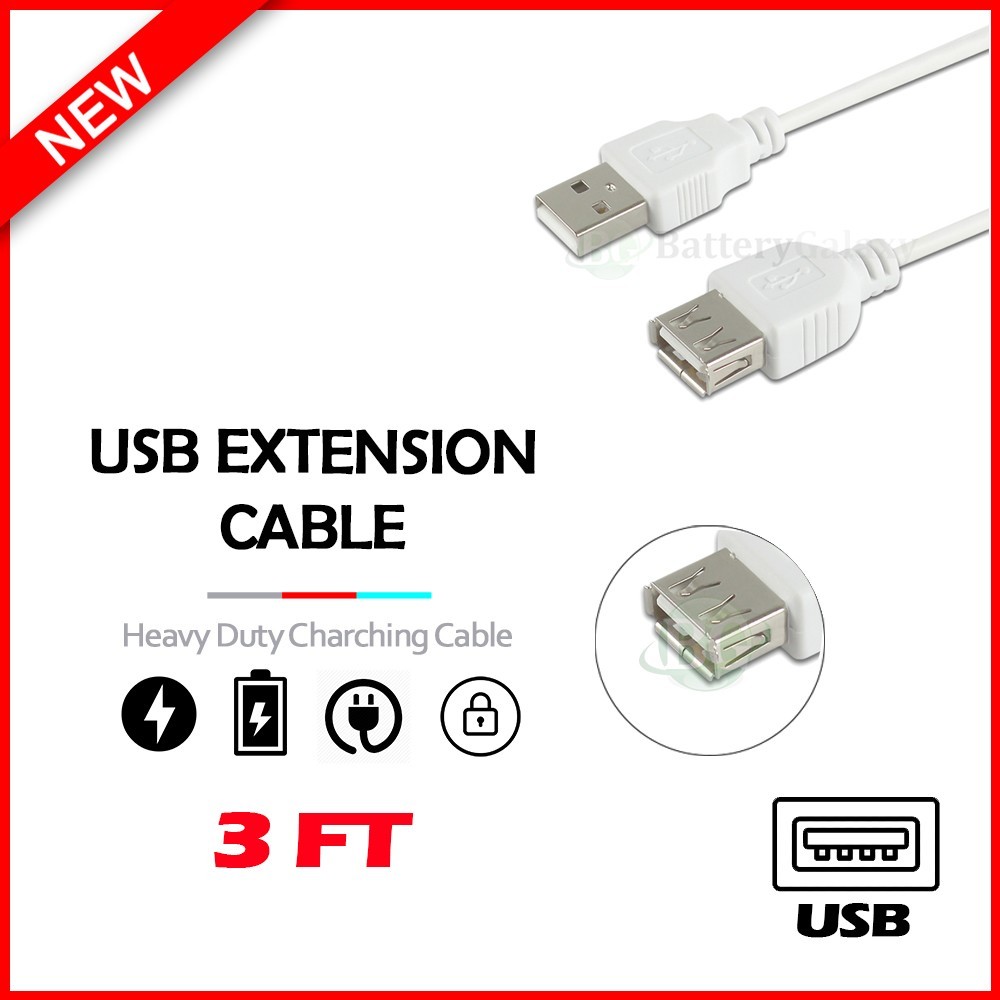 3FT USB 2.0 Extension Extender Cable Cord USB A Male to Female HIGH SPEED White