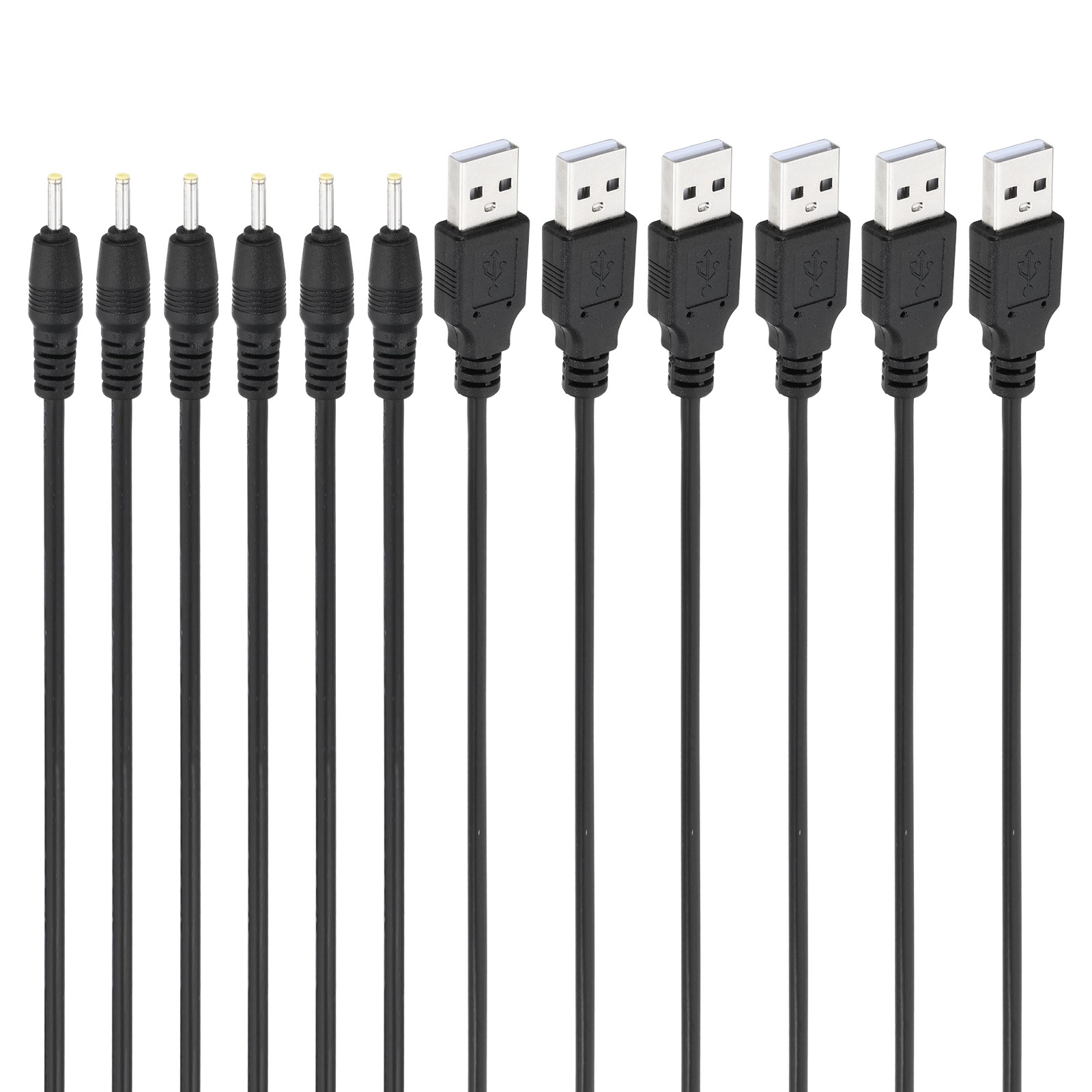 USB 2.0 A Type to DC 2.5x0.7mm Barrel Jack Power Cable, 6pcs, Black