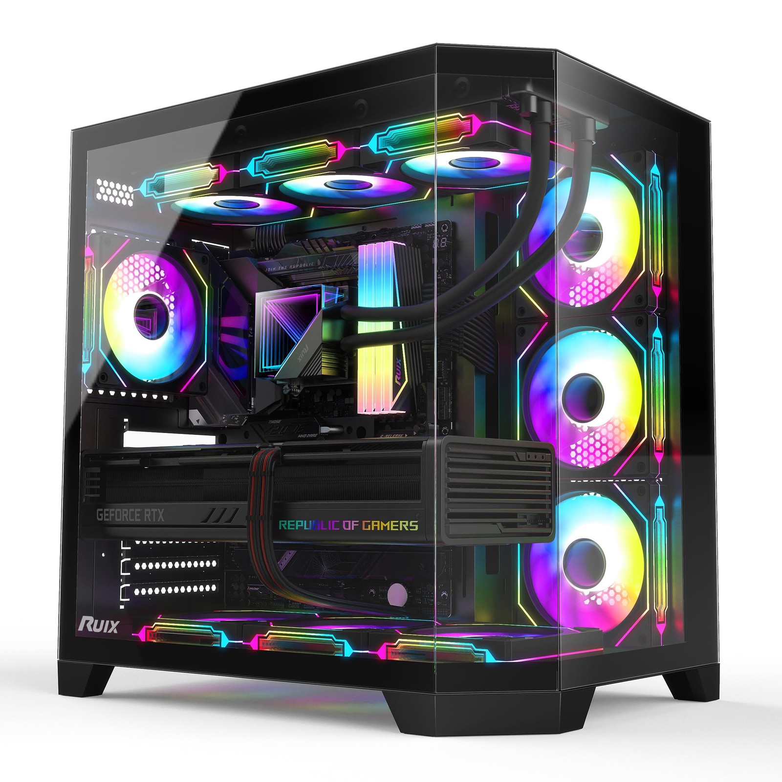 RUIX OV303 ATX MidTower PC Case, PreInstalled 4 x 120mm Prism ARGB PWM Fans, ...