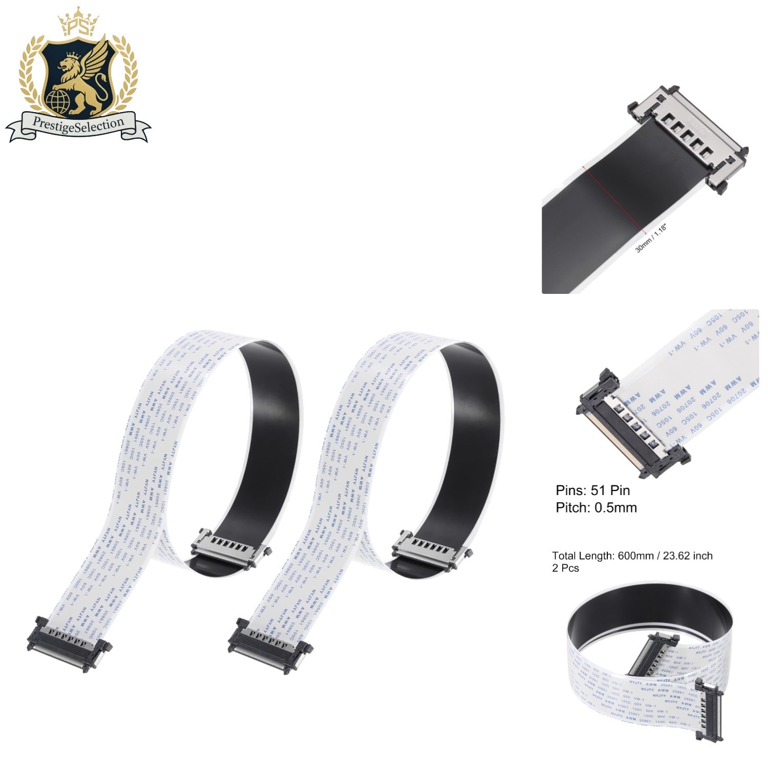 600mm FFC FPC Cable 51 Pin - Lightweight & High-Density Solution for LCDs (2Pcs)