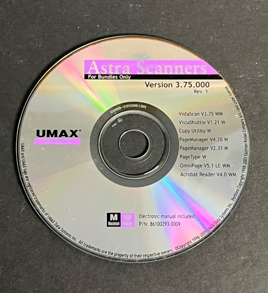Astra Scanners UMAX CD Version 3.75.000 Rev 1 1996-2001 VistaScan PageManager