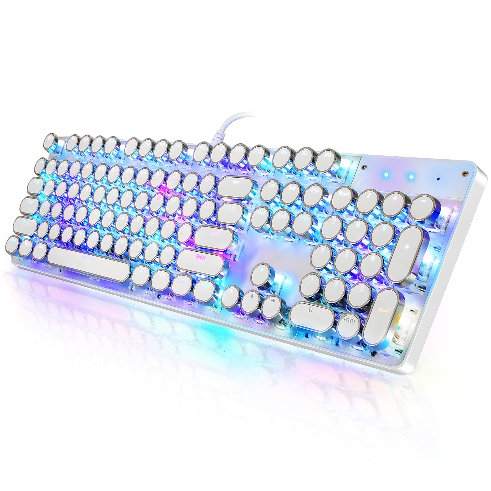 Typewriter Style Mechanical Gaming Keyboard RGB Backlit Wired with Blue Switc...