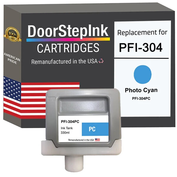 DoorStepInk Compatible Ink Cartridge for Canon PFI-304 330mL Photo Cyan-USA