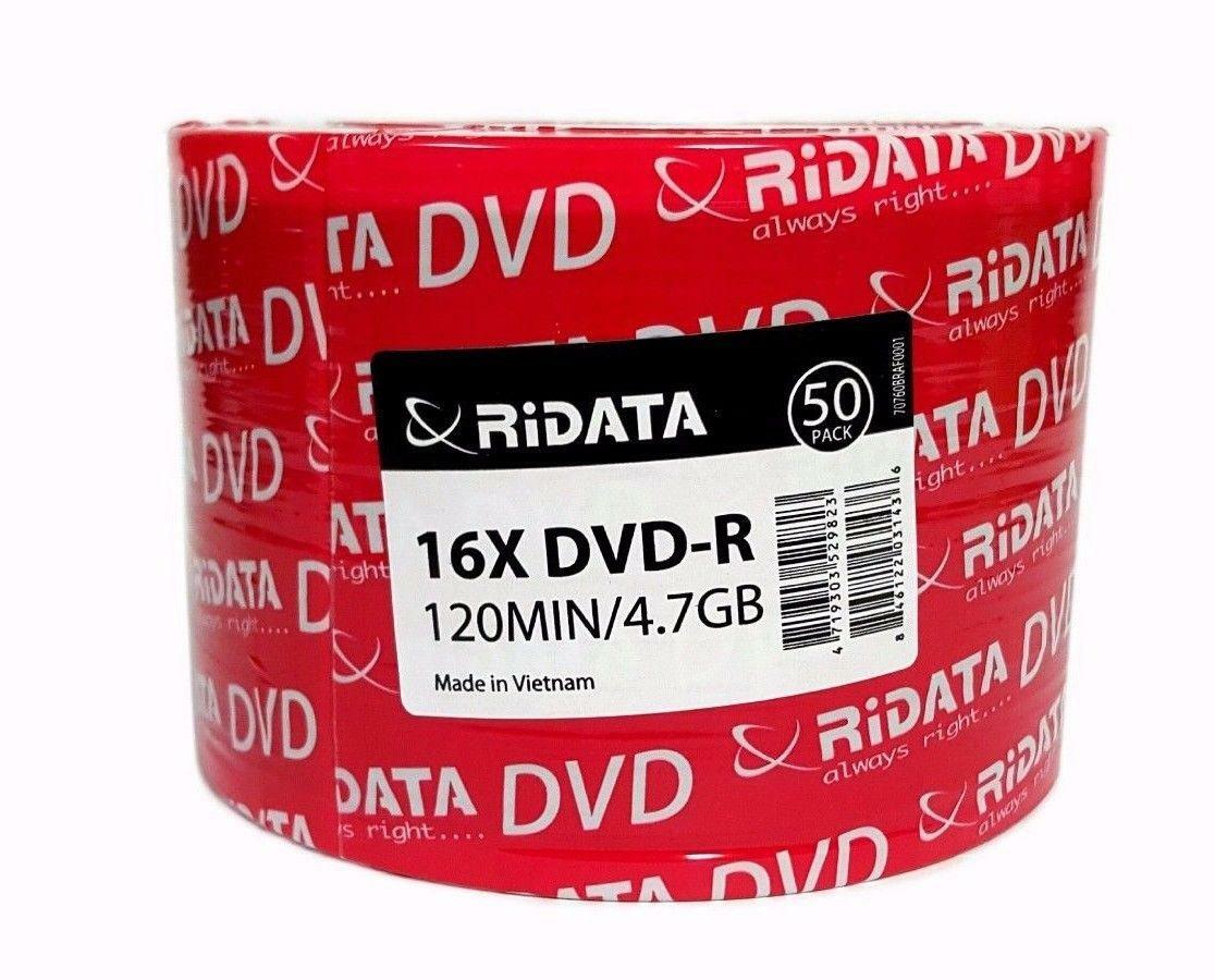 100 RIDATA Blank16X  DVD-R DVDR Branded Logo 4.7GB Recordable Media Disc 2x50pk