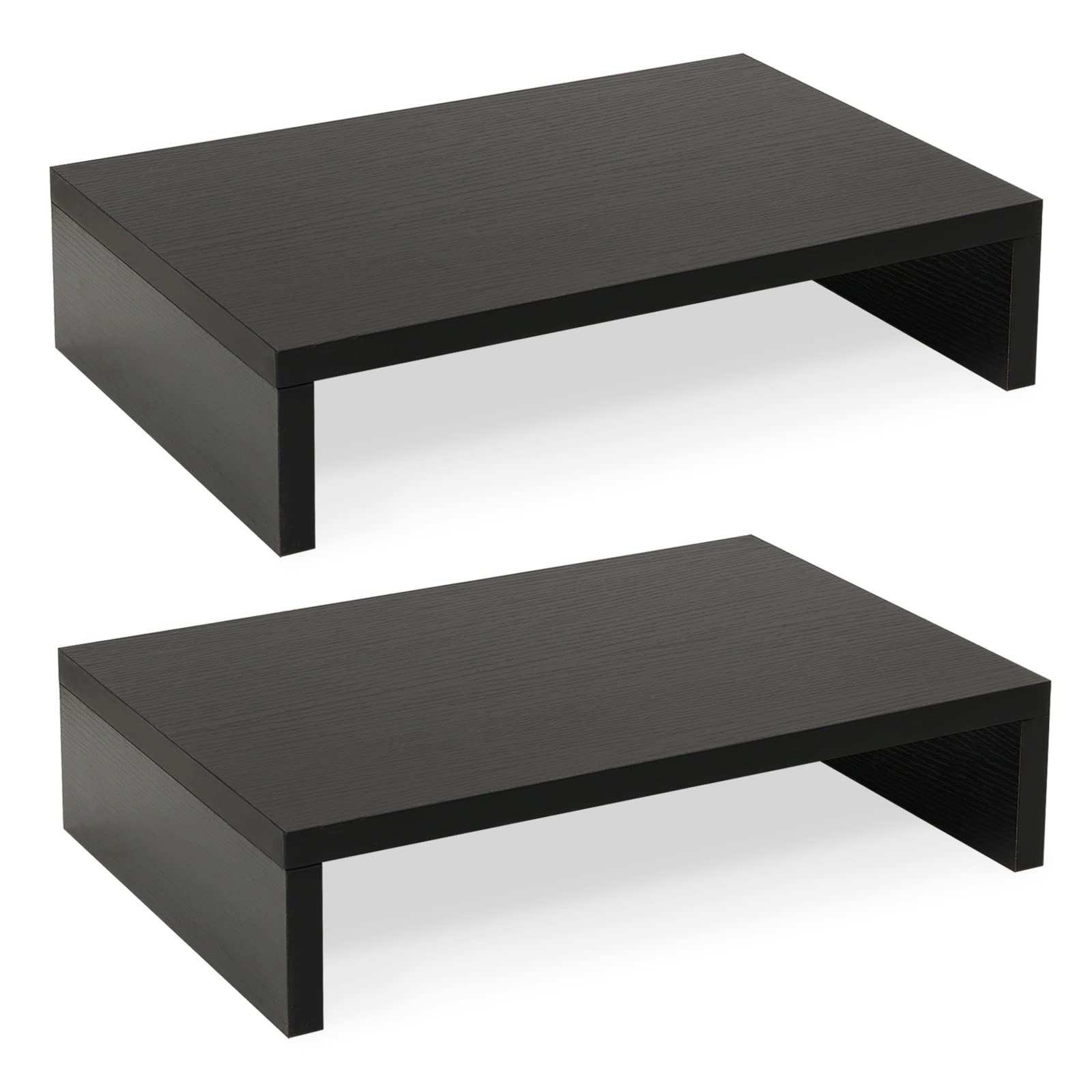 2 PCS Wood Monitor Stand Riser 2 Tier Adjustable Dual Black Computer Desk Base