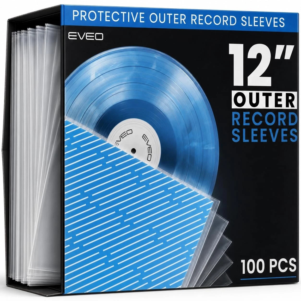 EVEO 100x Vinyl Record Sleeves Outer – Crystal Clear 100 count,