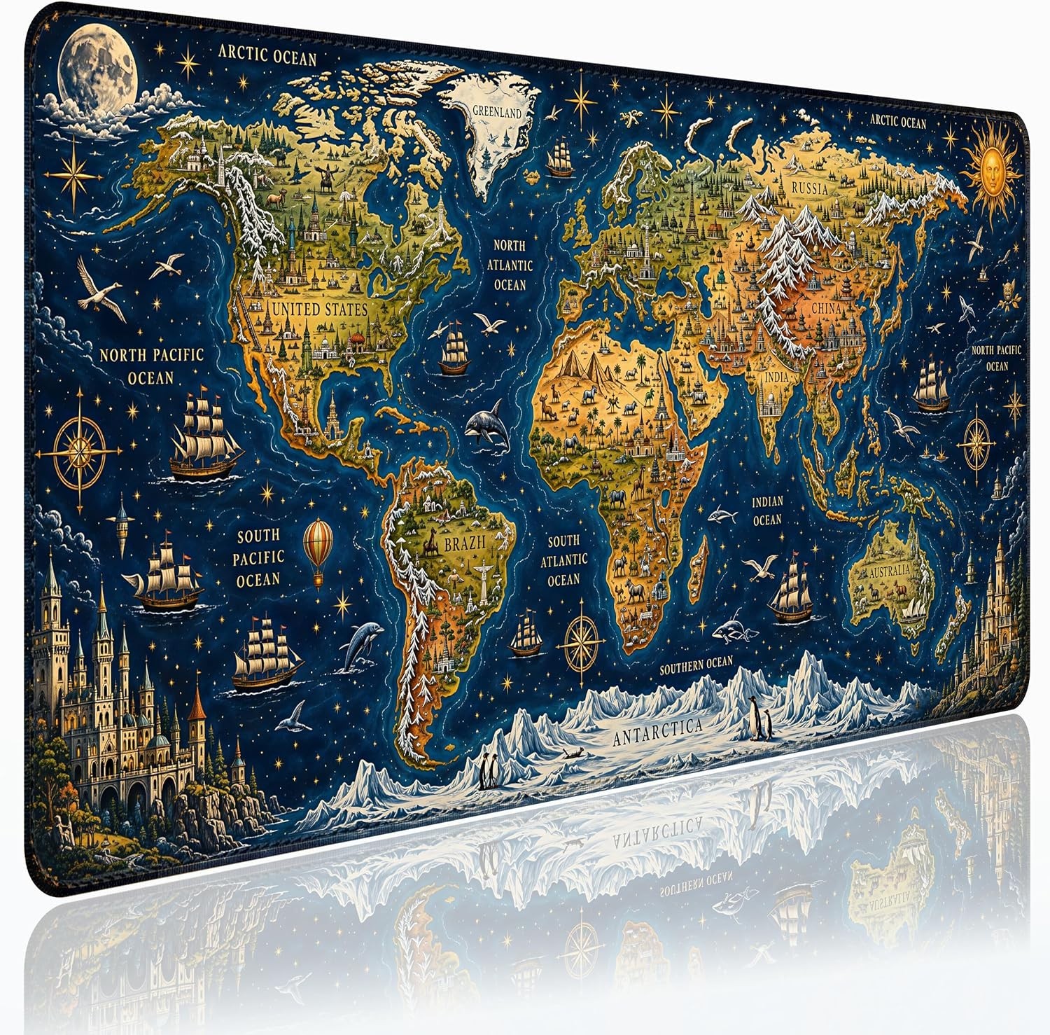 Large Gaming Mouse Pad, Extended Desk Mat 35.4" x 15.7" Vintage World Map