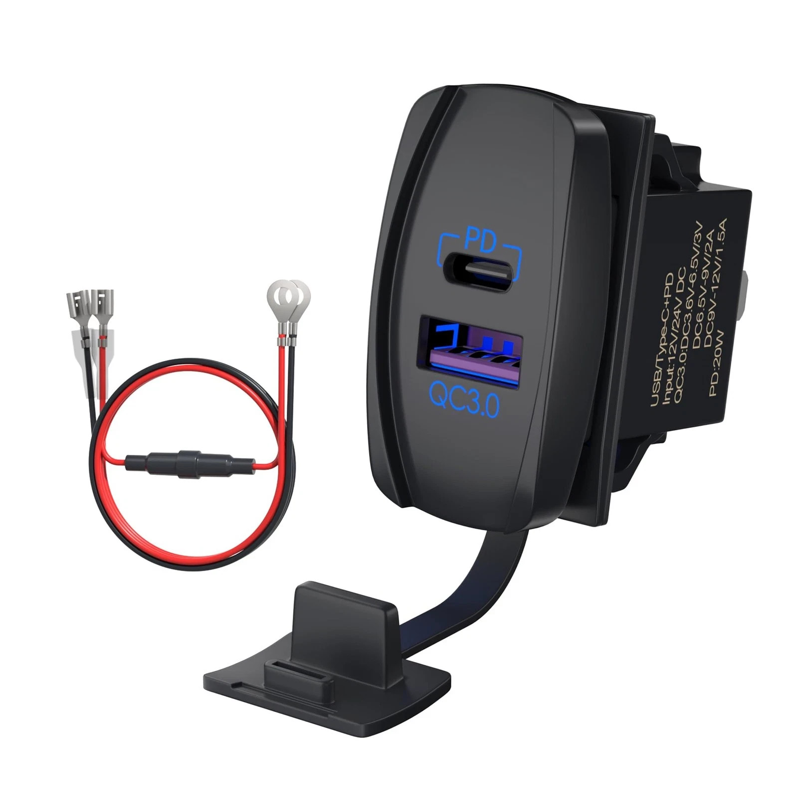 USB Rocker Switch 12V Waterproof USB C & QC 3.0 Dual Ports Outlet PD Charger ...