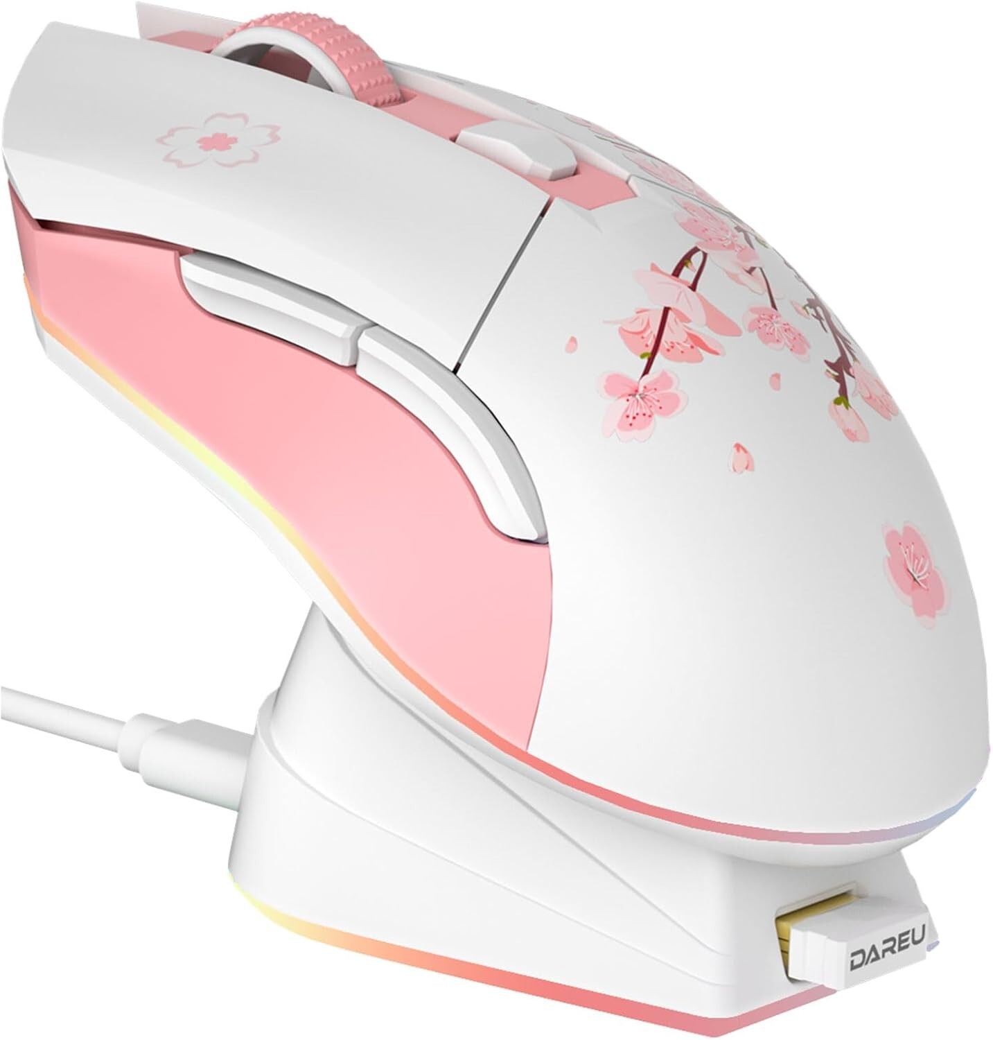 DAREU Gaming Mouse Sakura Color Wireless with Charging Dock Wireless 2.4G F/S