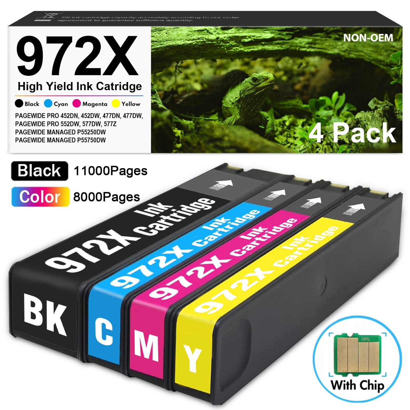 972X 972 XL Ink Cartridge For HP PageWide Pro 452dn 452dw 477dn 477dw 552dw(4PK)