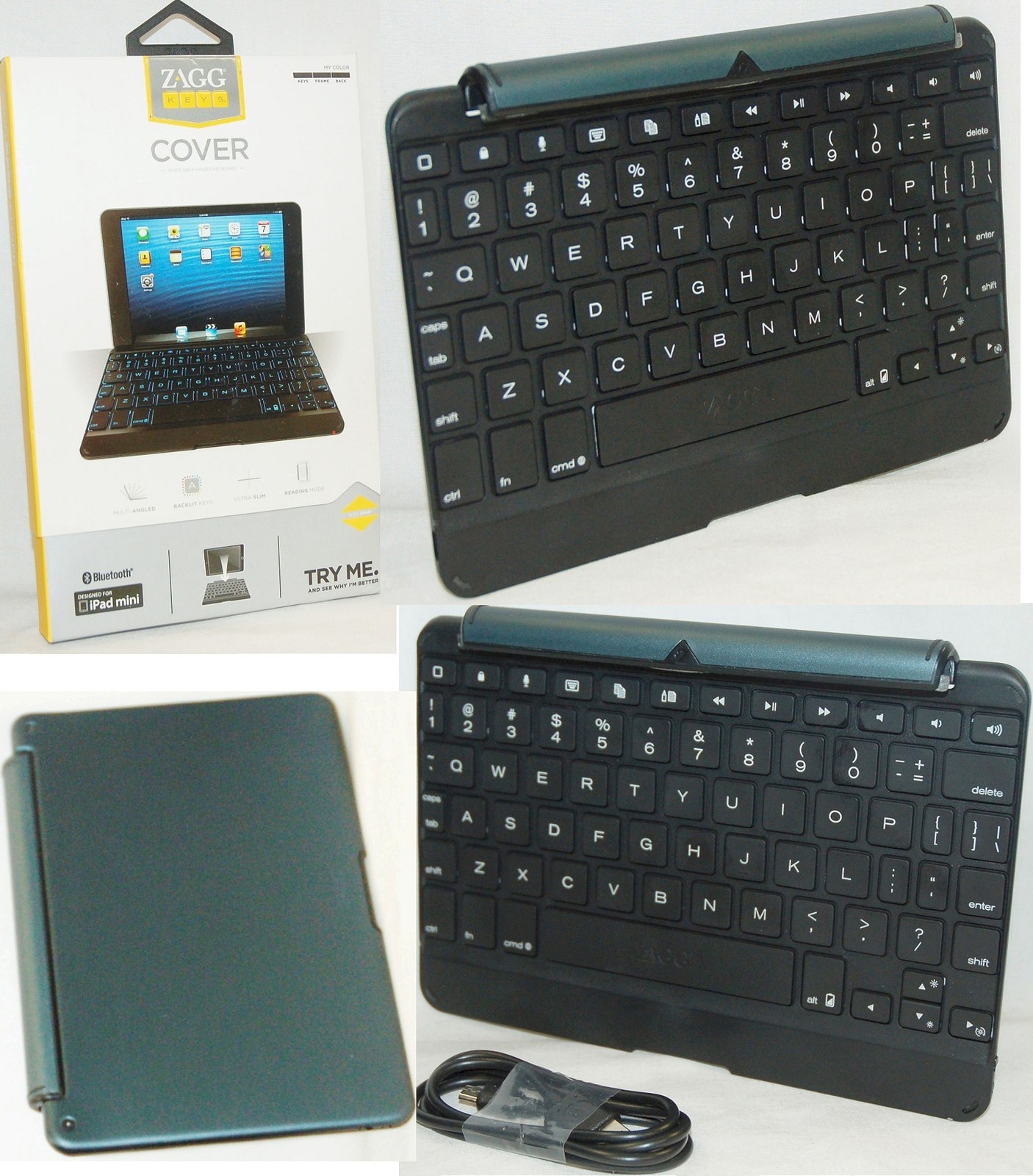 NEW ZaggKeys iPad Mini 1 BLACK Cover Keys Bluetooth 7" Keyboard Case Stand zagg