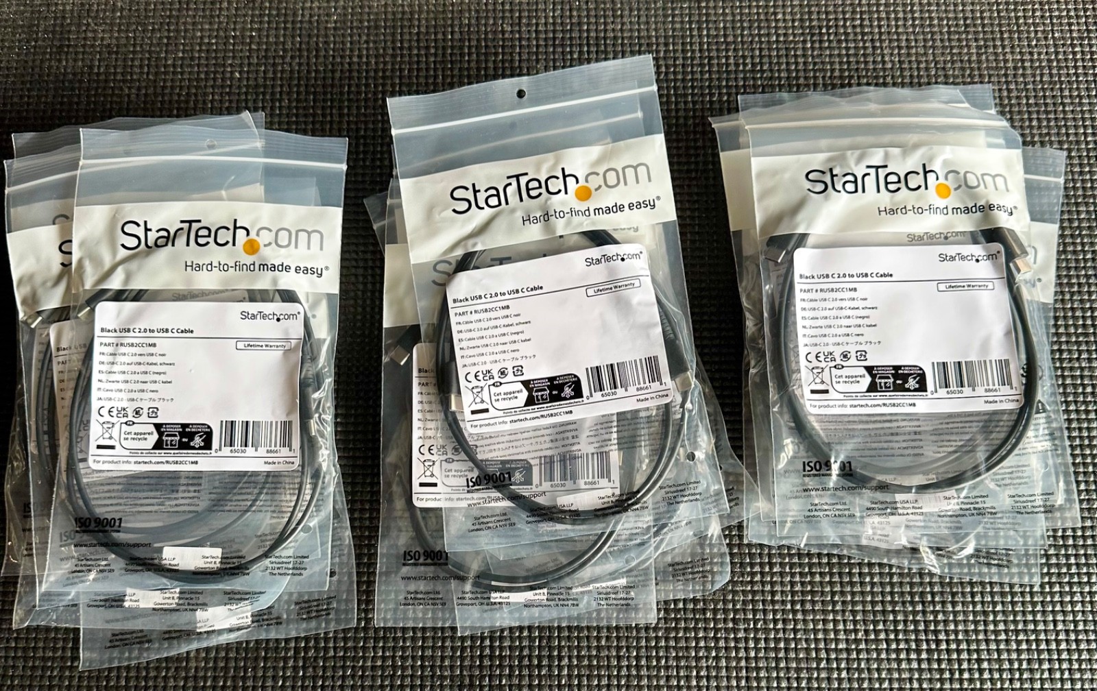 Lot of 15 StarTech RUSB2CC1MB USB-C to USB-C Cables 1m 60W Rugged Black NEW