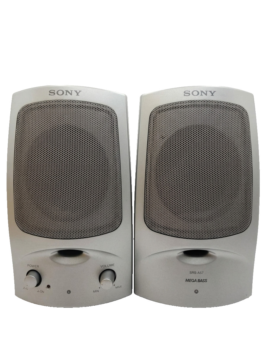Sony SRS-A57 MEGA BASS Computer Speakers w/ AC Adapter Silver O1