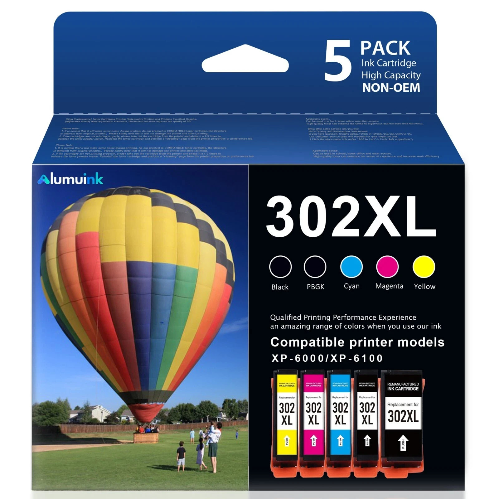 EPSON 302XL Compatible Ink Cartridges for Epson Expression XP-6000 XP-6100 - 5PK