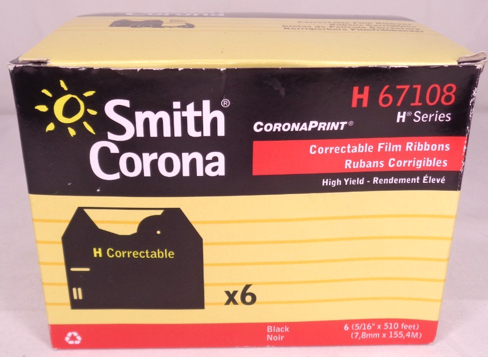 Smith Corona H67108 Correctable Film Ribbons Box of 6 Black High Yield NOB