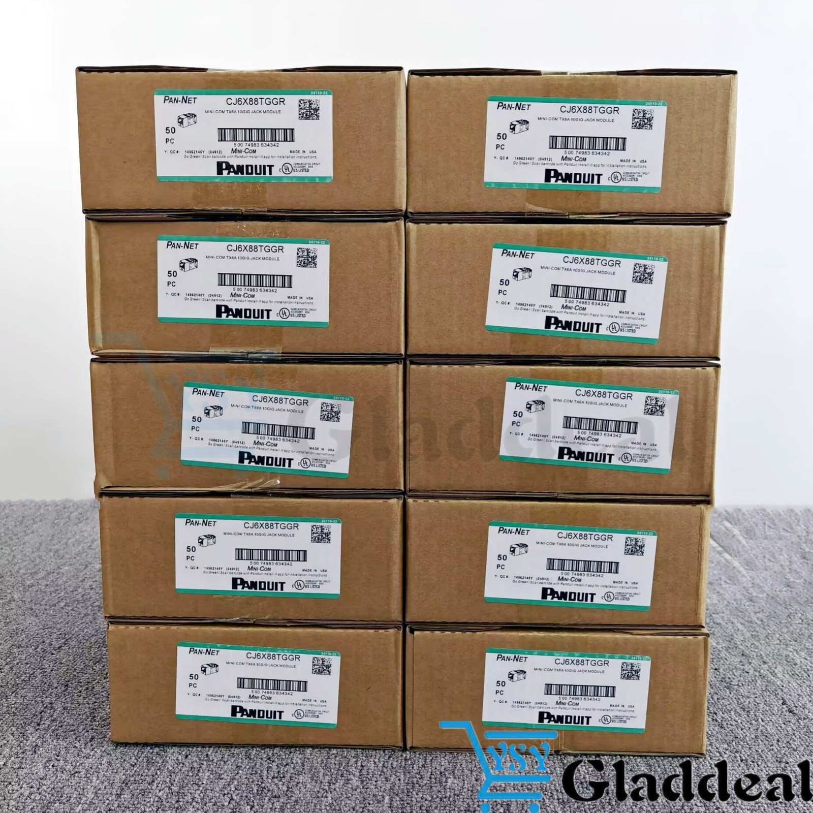 For Panduit CJ6X88TGGR Mini-Com UTP RJ45 Cat 6A TG Jack Module Green - Box of 50