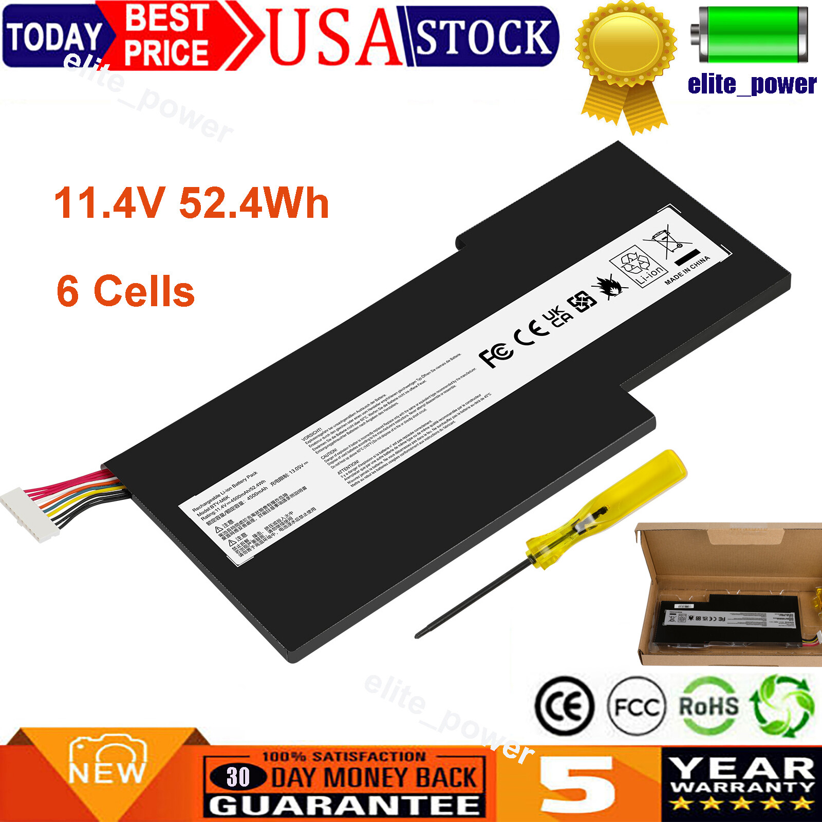 BTY-M6K Battery for MSI GS63VR 7RG Stealth Pro GF63 Thin 8RB 8RC 9SC 52.4Wh US