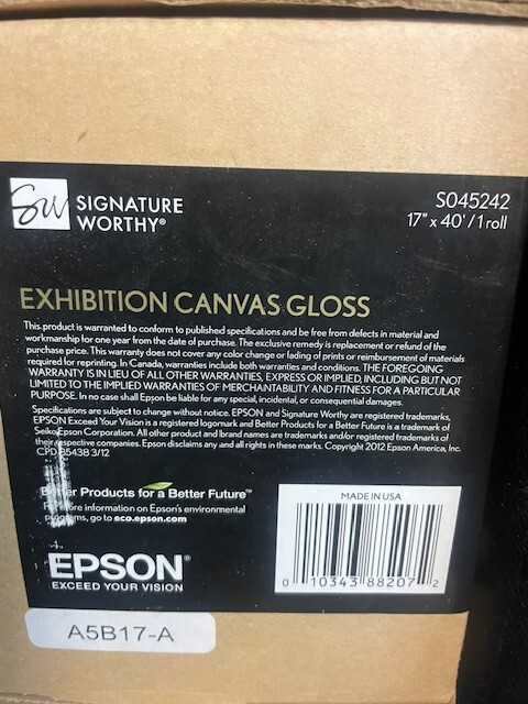 Epson Exhibition Canvas Gloss, 17" x 40', roll S045242 Signature Worthy