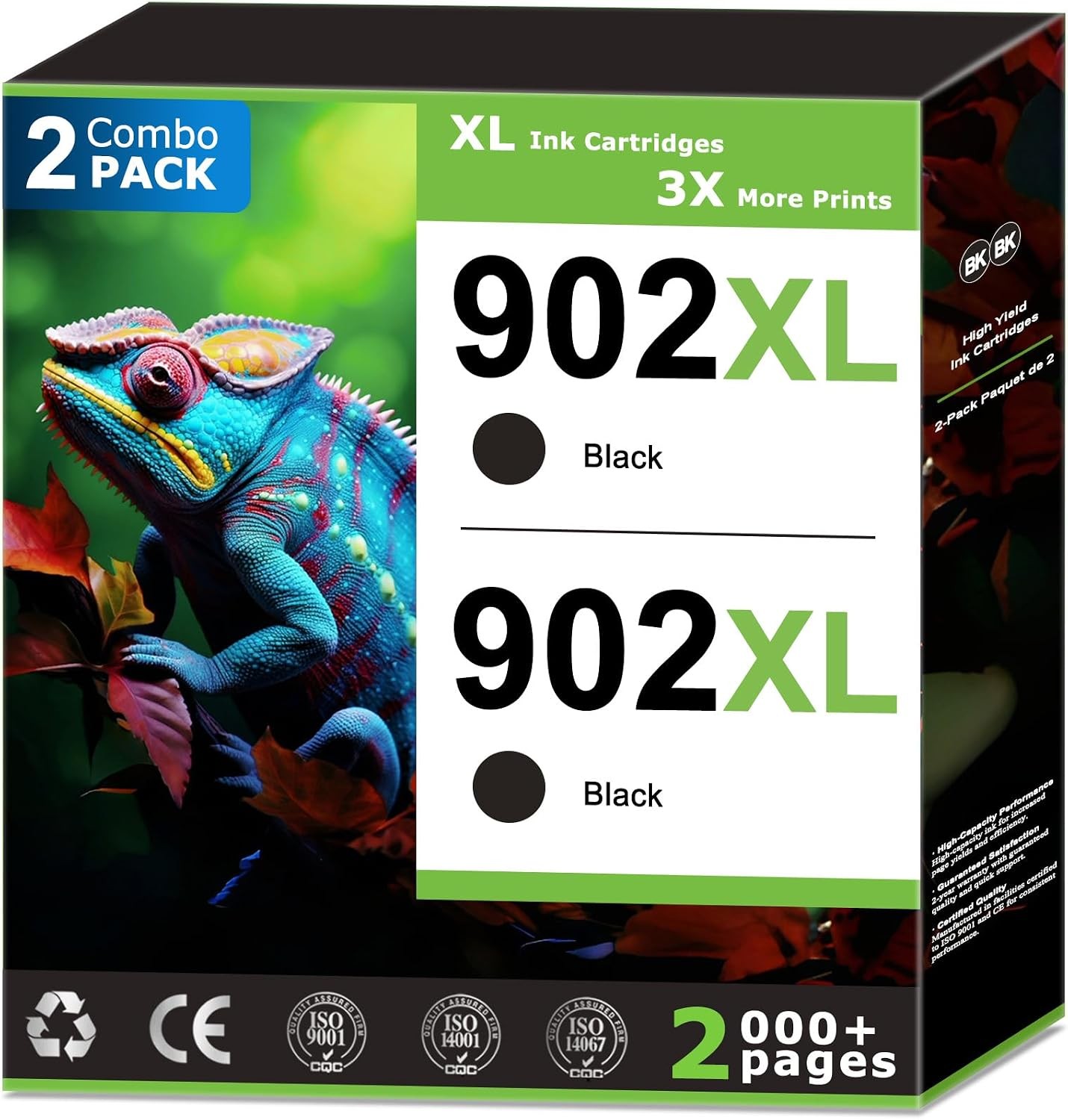 Compatible w/ HP 902XL Black Ink Cartridge 2 Pack OfficeJet Pro 6978 6968 6960