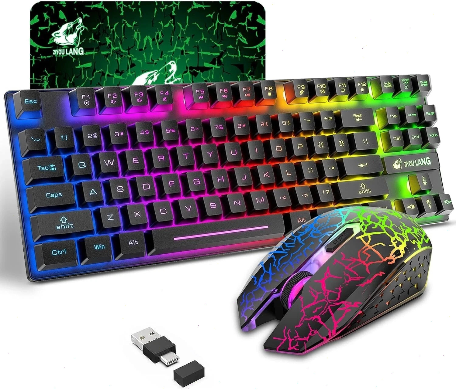 ZIYOU LANG T87 Wireless Gaming Keyboard & Mouse Combo 87-Key Rainbow Backlit