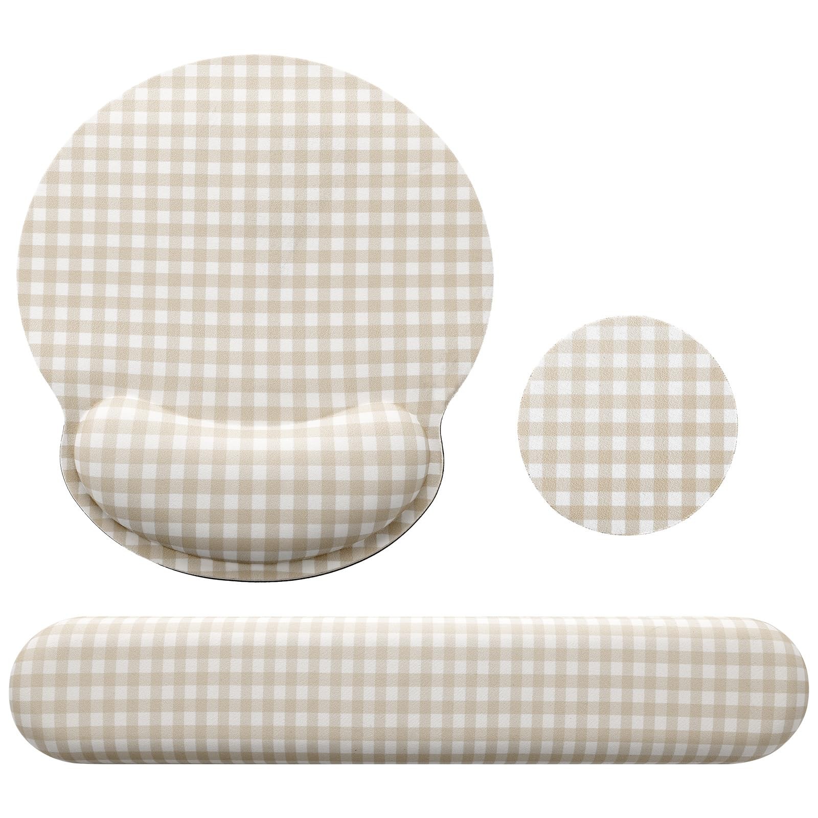 Wrist Rest Support for Mouse Pad&Keyboard Set, Khaki Gingham Checkered Circle...