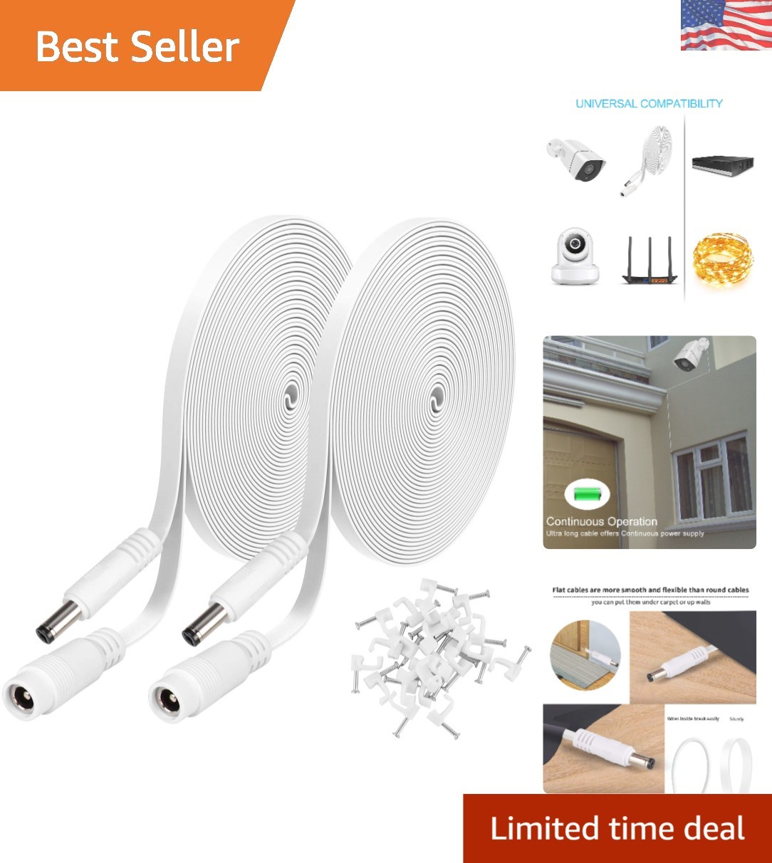Extra Long 10ft Power Cables – Compatible with 2.1mm x 5.5mm Devices (2 Pack)