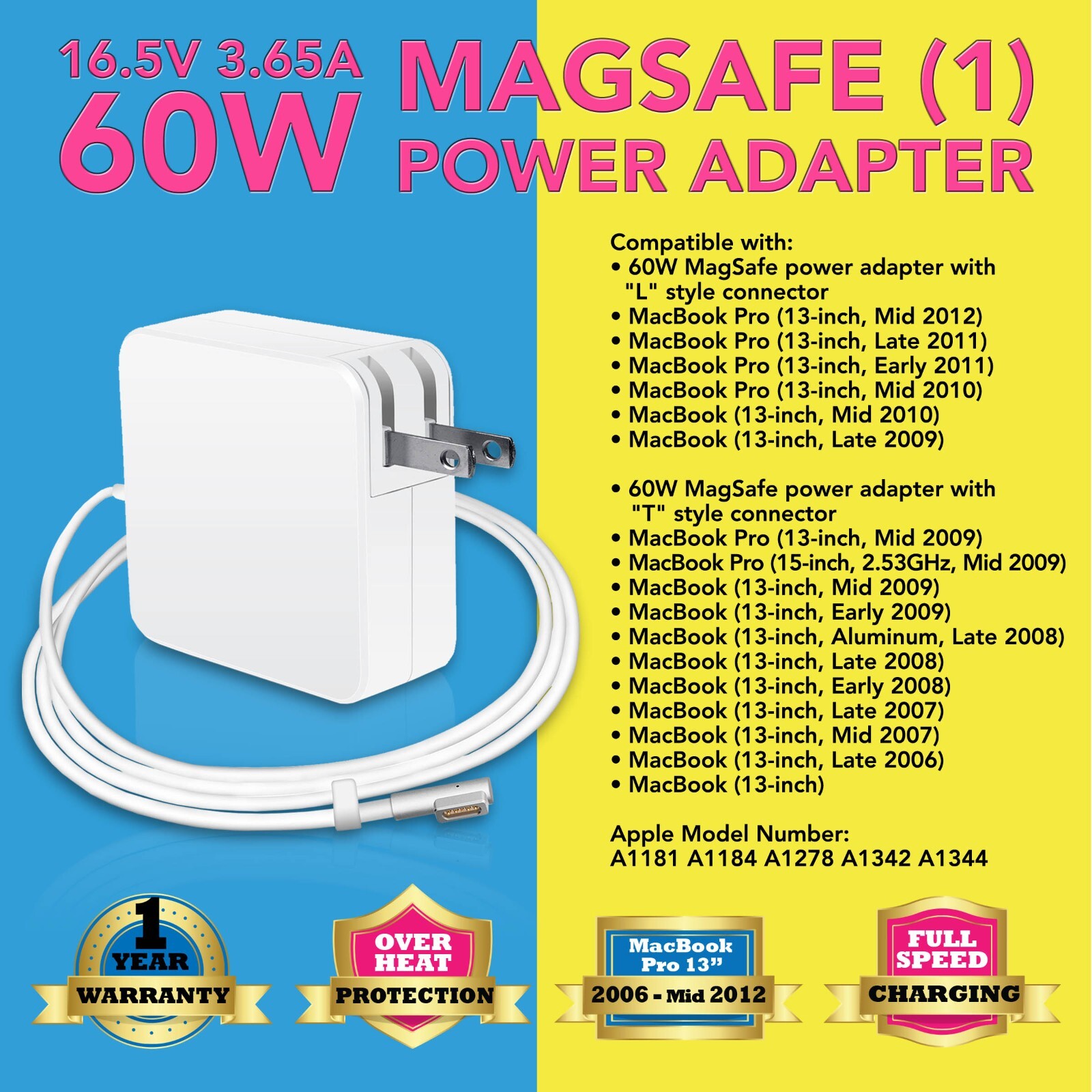 New MacBook Air Pro Charger 60W L tip Connector Power AC Adapter Charger