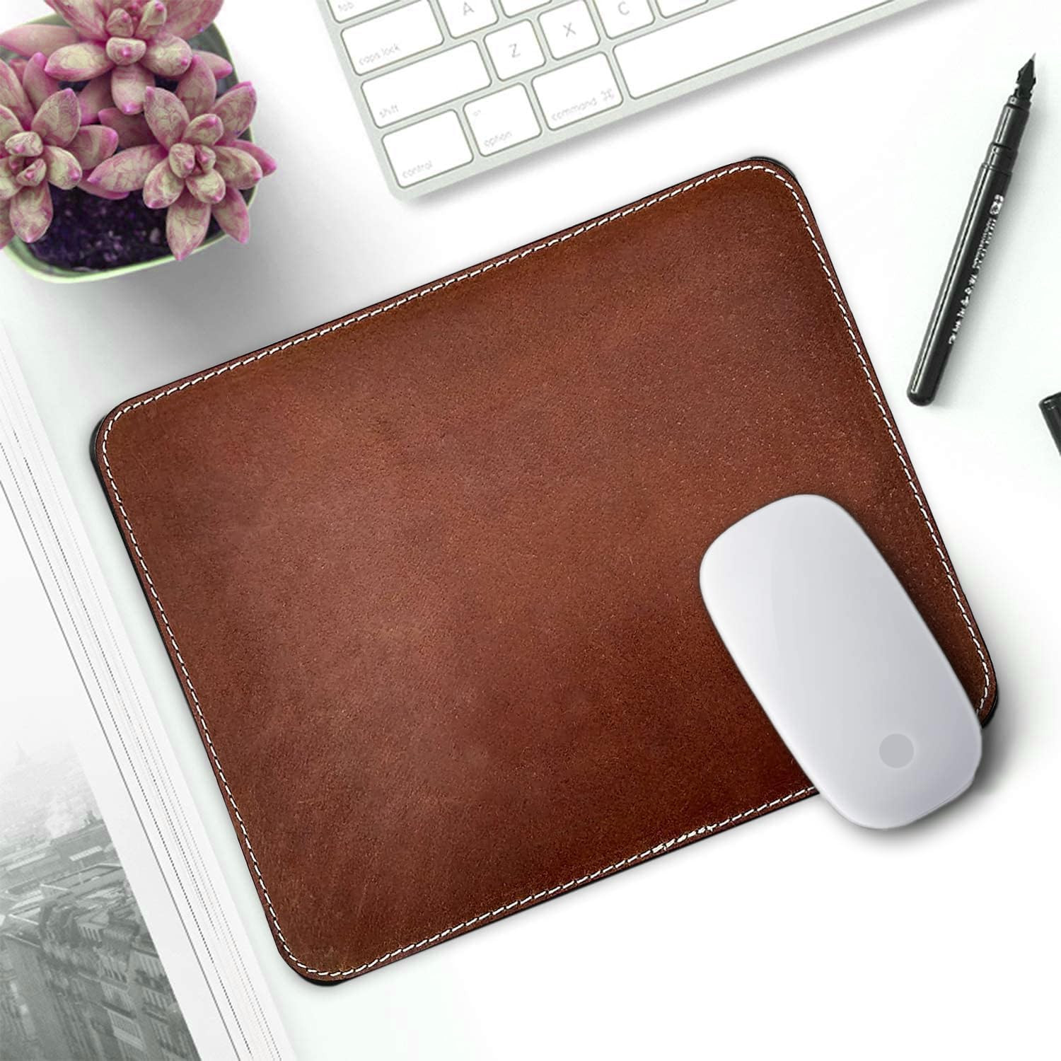 RUSTIC TOWN Leather Mouse Pads for Laptop Computer PC Gaming Apple Executive Wor