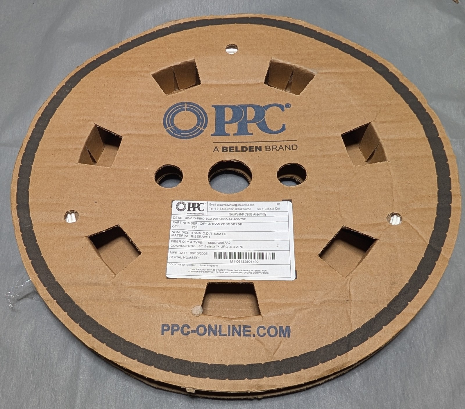 PPC Miniflex Fiber, 75ft Single-mode, QuikPush Cable