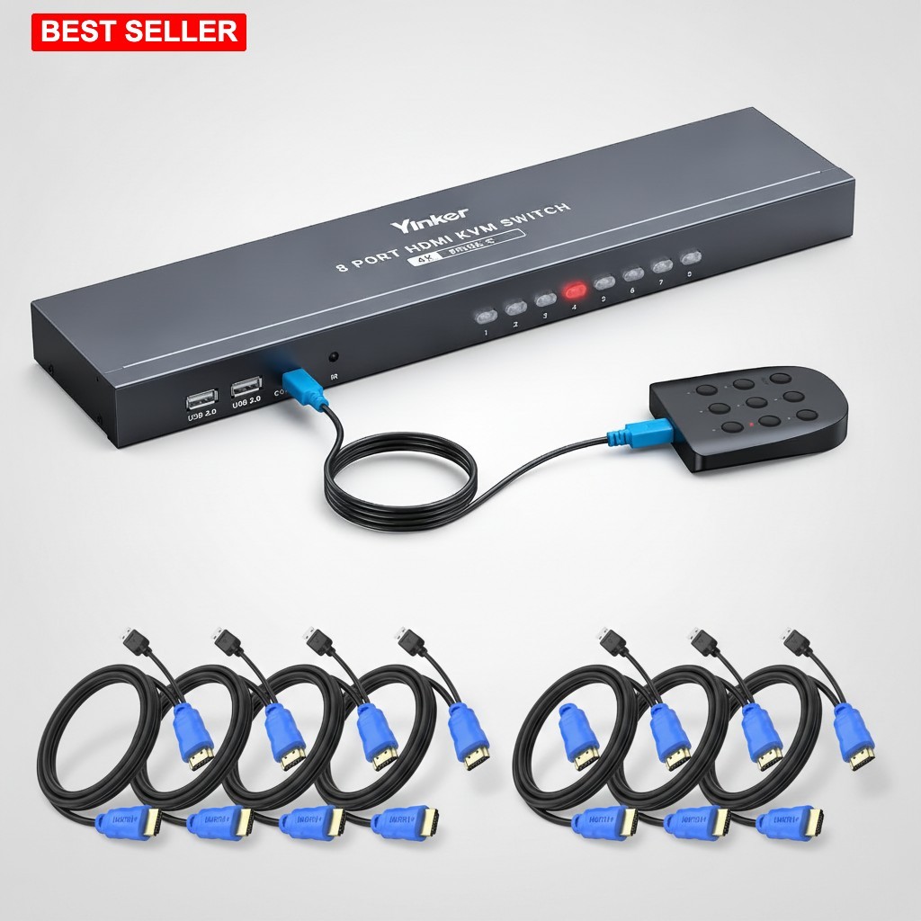 Rackmount Kvm Console 8 Port Hdmi Switch 4K USB Hub Remote Kit