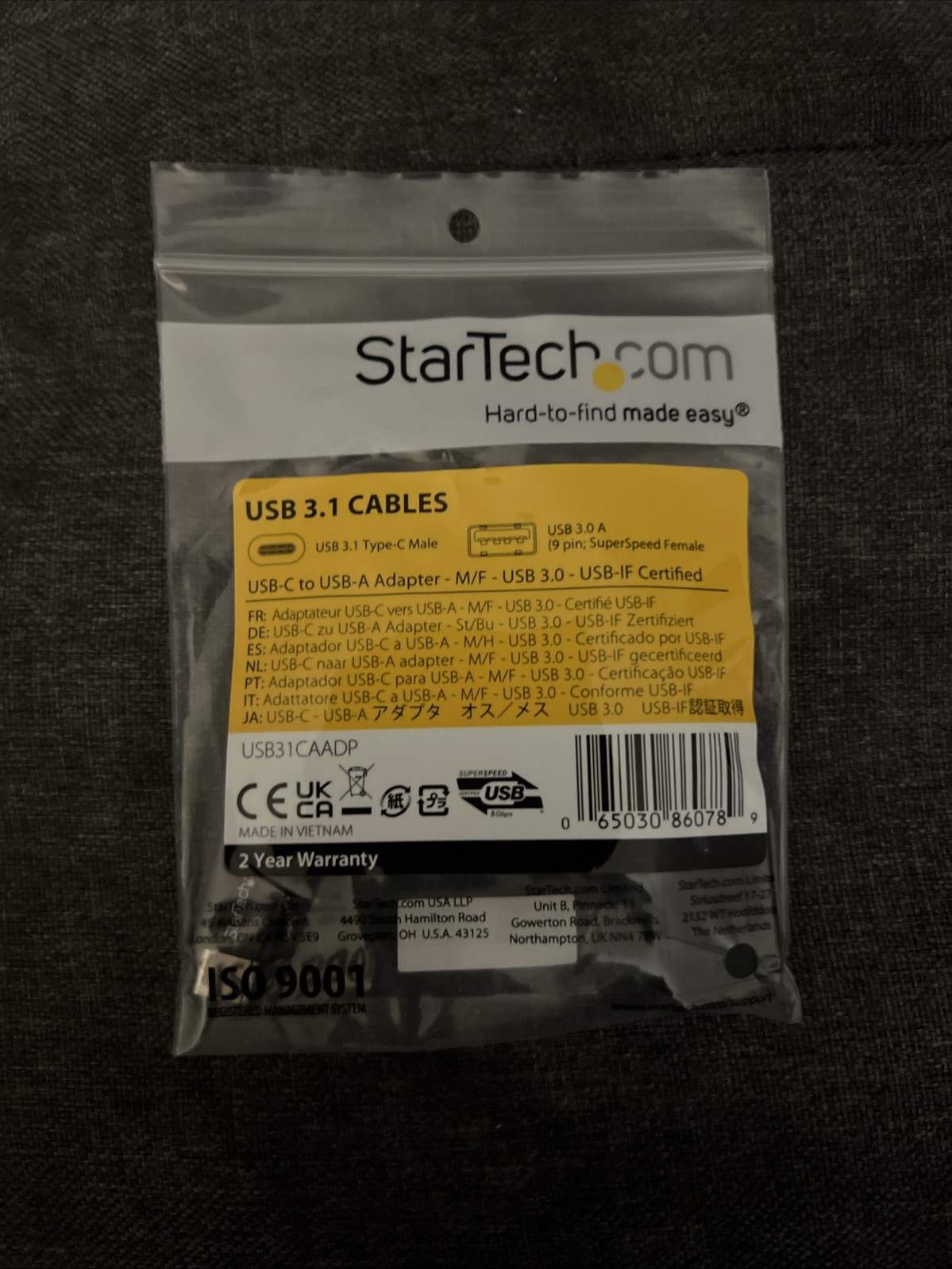 StarTech 3.1 USB-C M to USB-A F Adapter 3.0 USB31CAADP