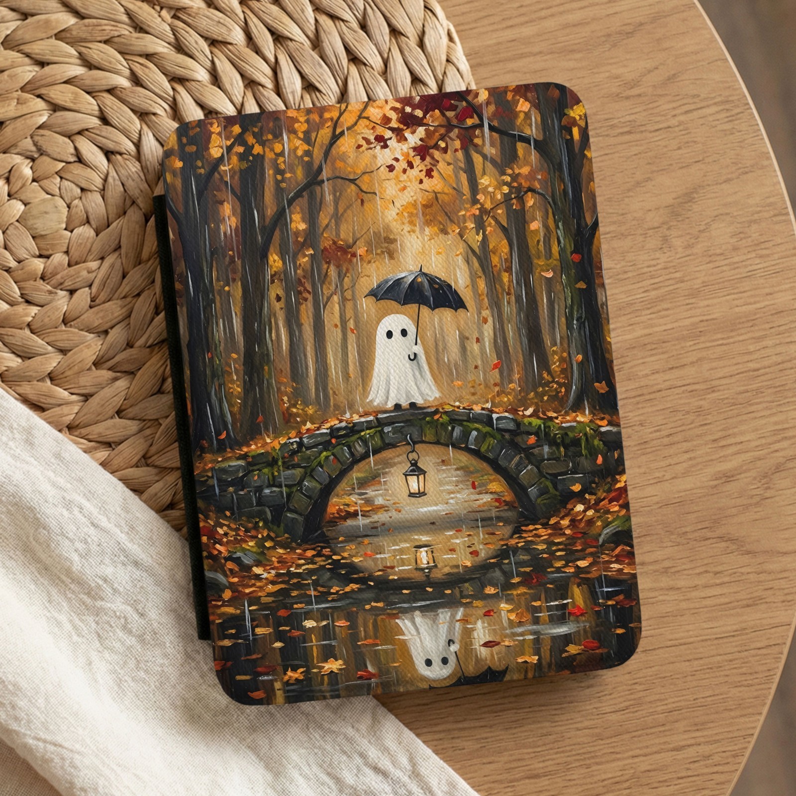 Cute Ghost Kindle Case Spooky Halloween Autumn Forest Paperwhite 7" 12th Gen