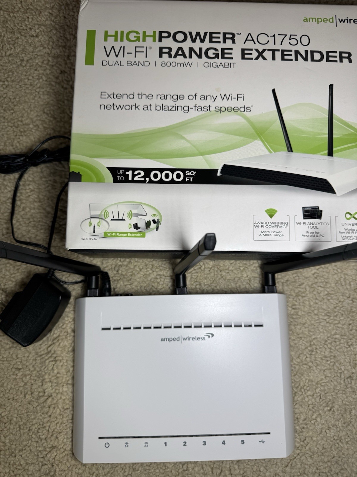 Amped Wireless High Power AC1750 Wi-Fi Range Extender, Dual Band 800 mW Gigabit