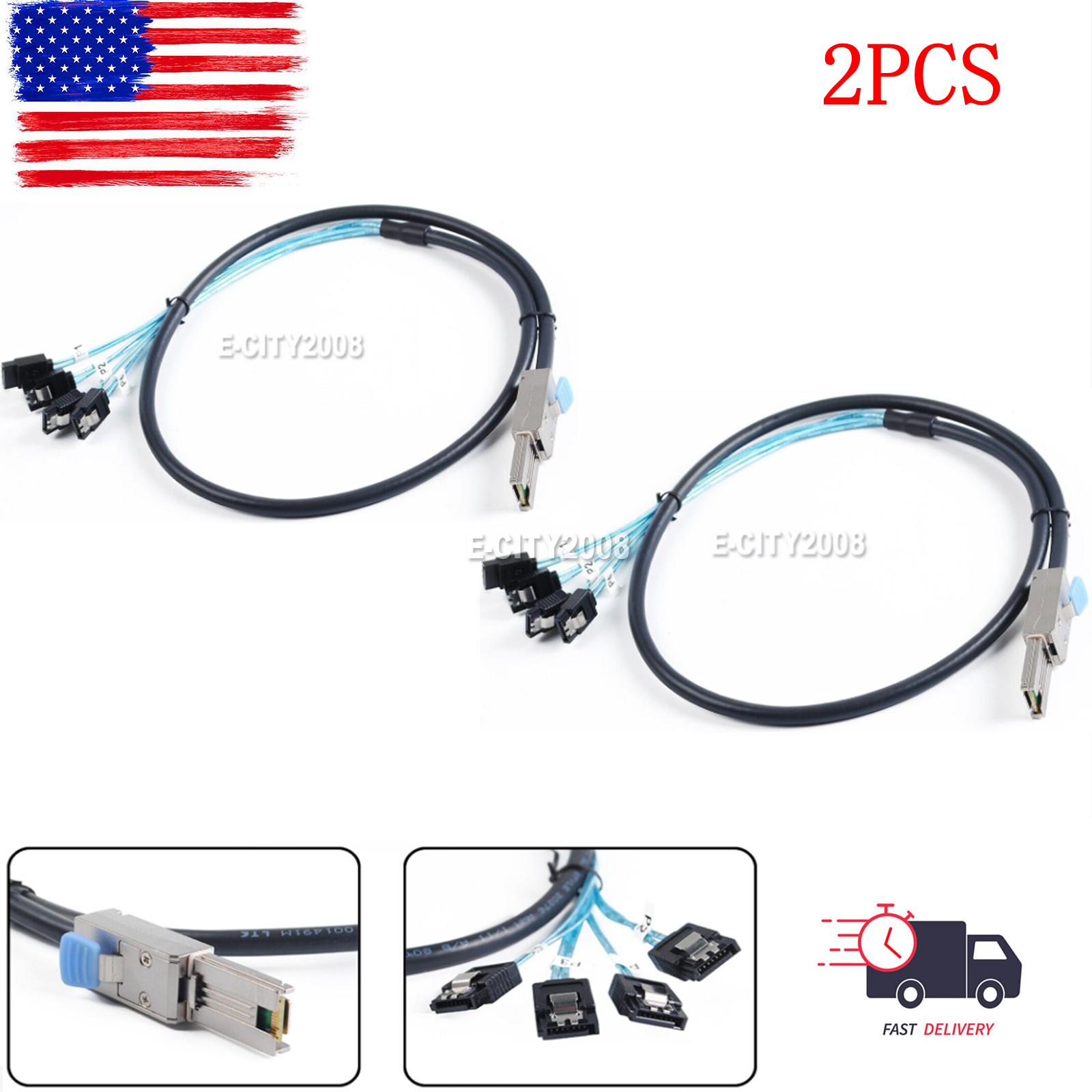 2PCS Mini-SAS External SFF-8088 to 4 SATA Forward Breakout Hard Drive Cable RAID